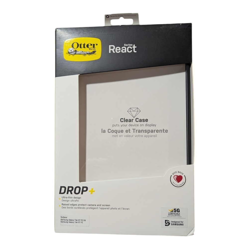 H4. Otterbox React Series Case for Samsung Galaxy Tab S7 FE 5G - Black/Clear